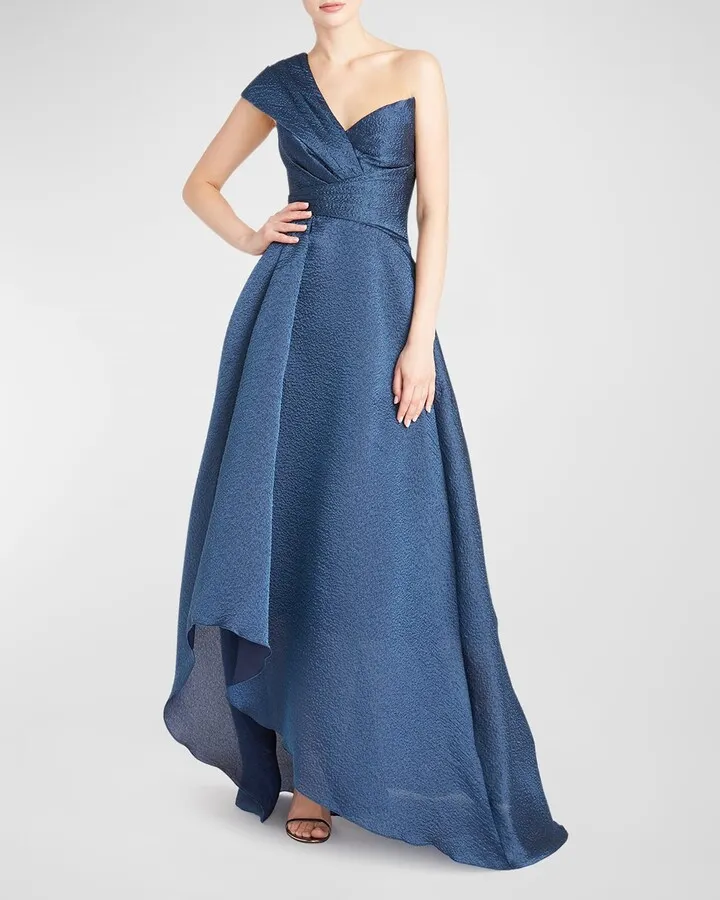 Edith One-Shoulder High-Low Jacquard Gown