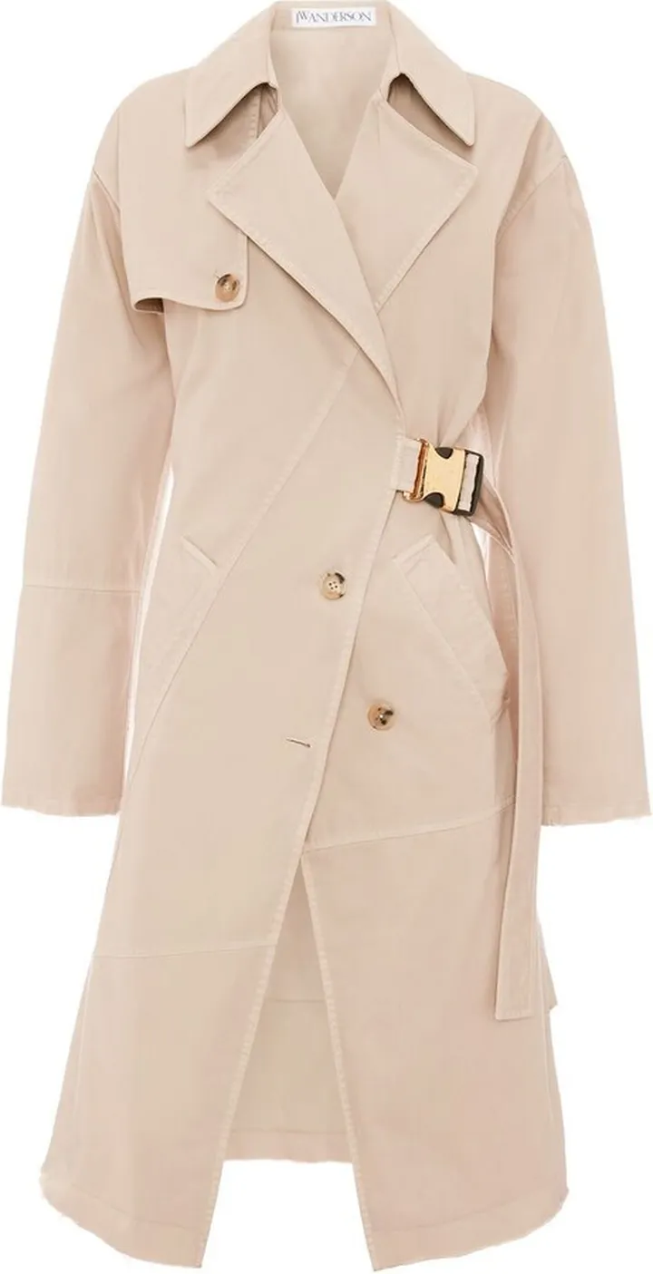Beige Twisted Buckle Trench Coat