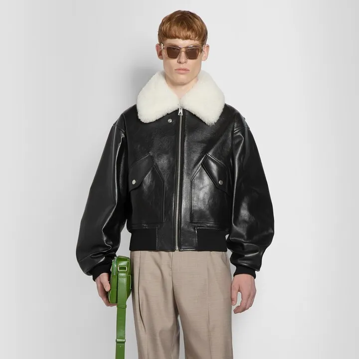 Bottega Veneta Man Black Leather Jackets