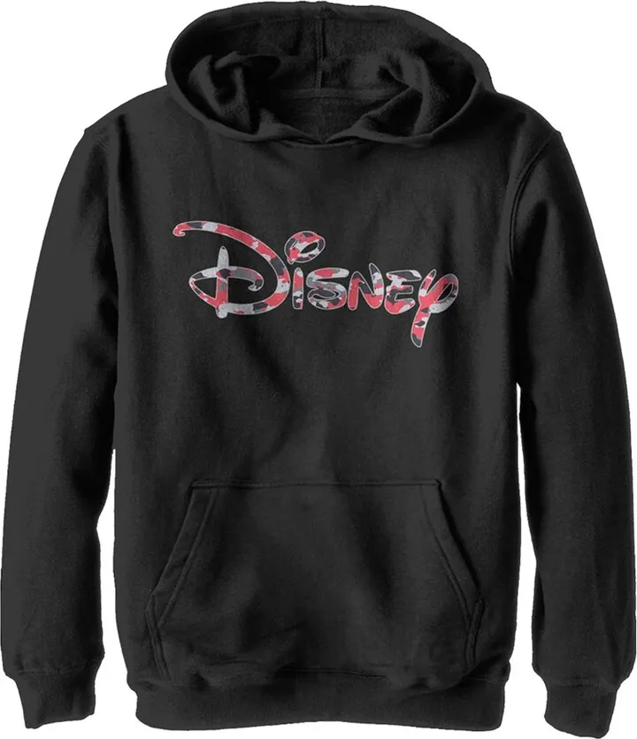 Boy's Disney Red Camo Logo Pull Over Hoodie - Black - X Large