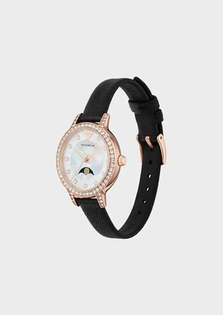 Moonphase Black Leather Watch