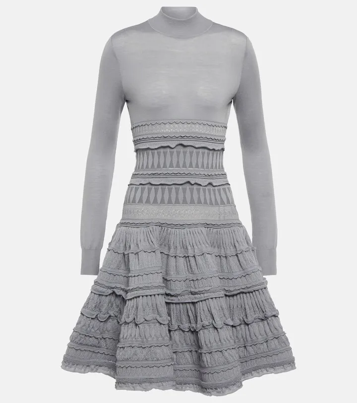 Lace wool-blend dress
