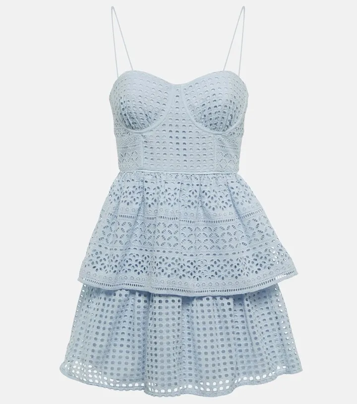 Tiered cotton lace bustier minidress