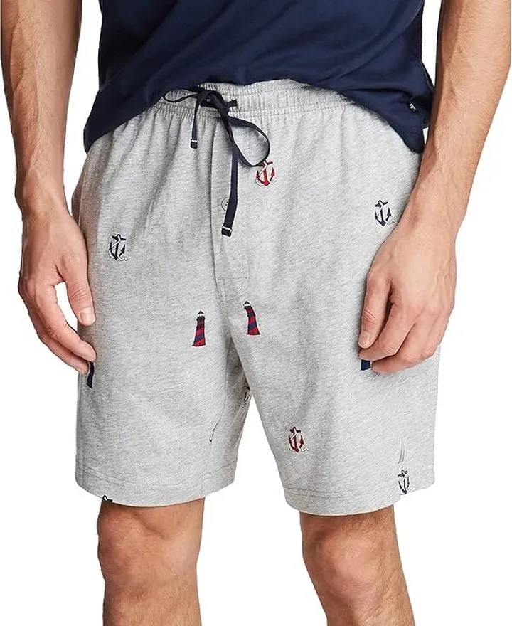 Nautica Men's Soft Knit 100% Cotton Elastic Waistband Sleep Lounge Short (Grey Heather) Men's Pajama