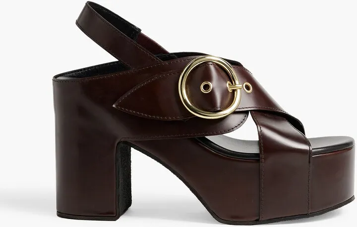Buckled leather platform slingback sandals