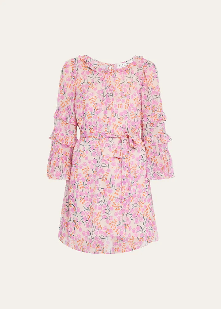 Lori Floral Silk Sash-Tie Mini Dress