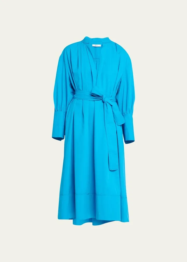 Shoulder-Tuck Belted Midi Shirtdress