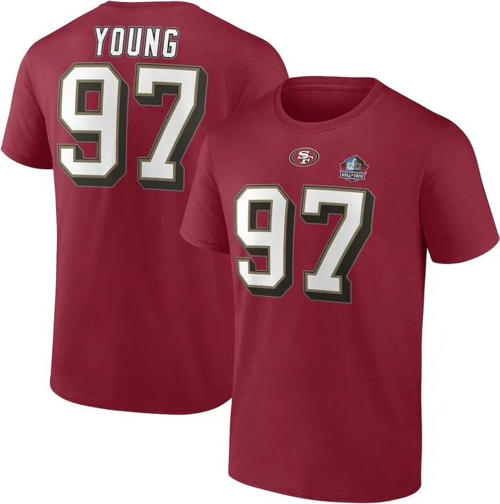 Men's Fanatics Branded Bryant Young Scarlet San Francisco 49ers Hall of Fame Name and Number T-shirt