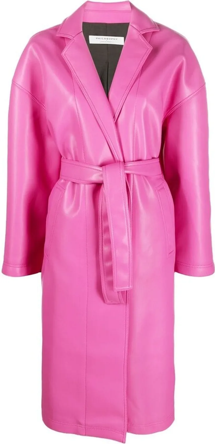Faux-Leather Belted Coat