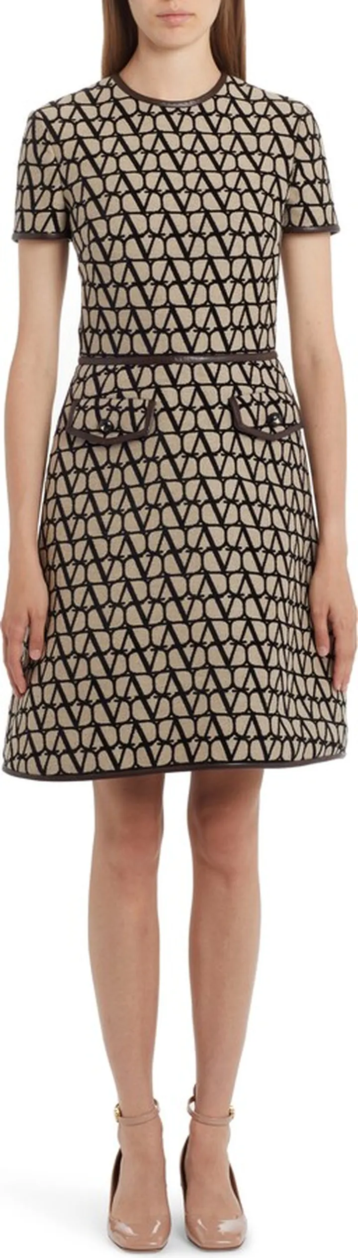 VLOGO Jacquard Leather Trim Dress