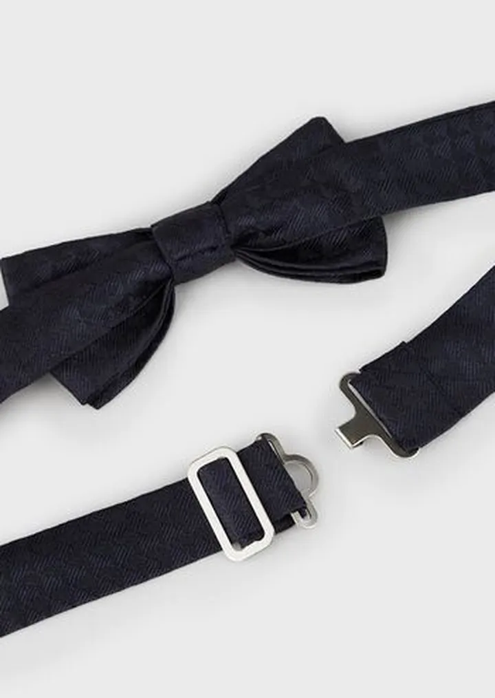 Pure silk bow tie with all-over jacquard eagle