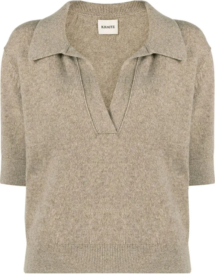 Neutral The Shrunken Jo Knitted Polo Top