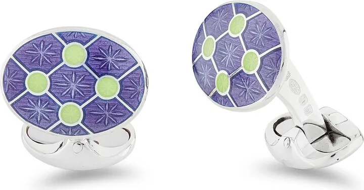 Deakin & Francis - Deakin & Francis Sterling Silver Purple Enamel Cufflinks With Pale Green Dot Design