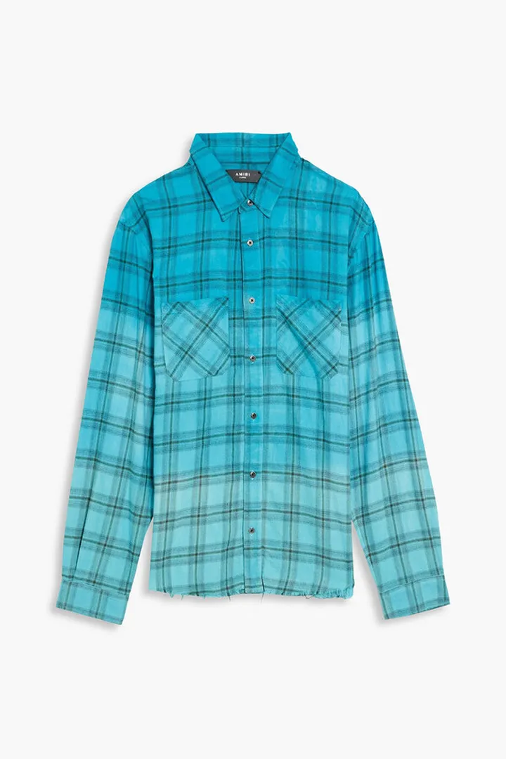 Dégradé checked cotton-flannel shirt
