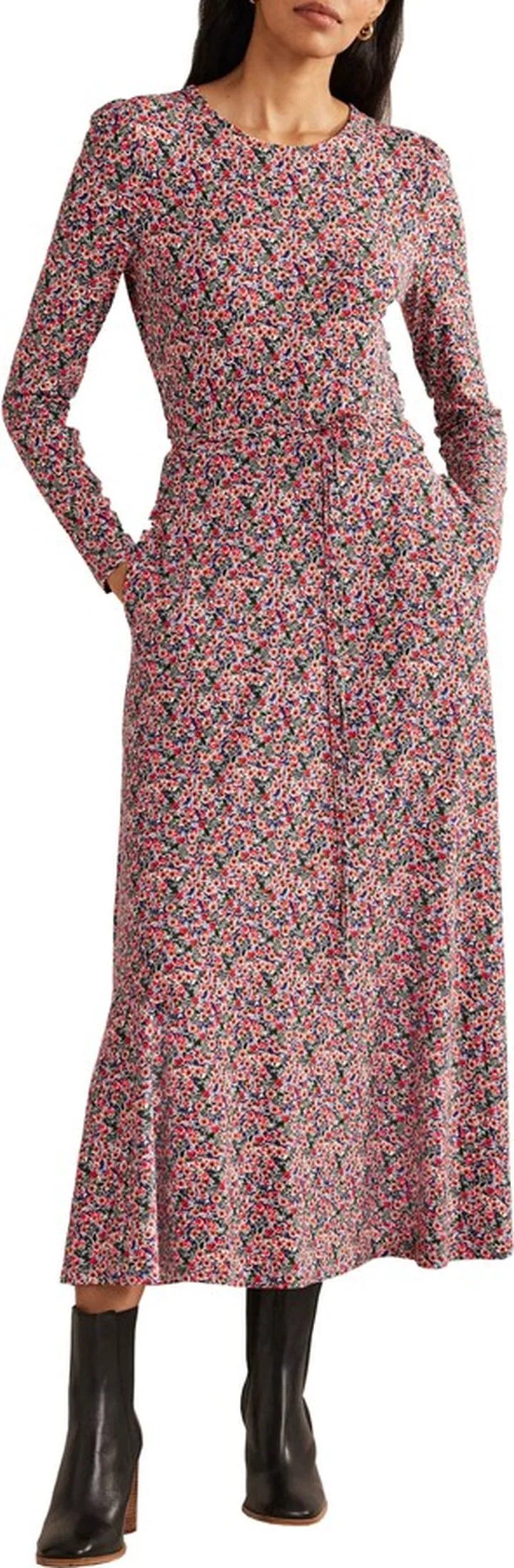 Floral Long Sleeve Jersey Midi Dress