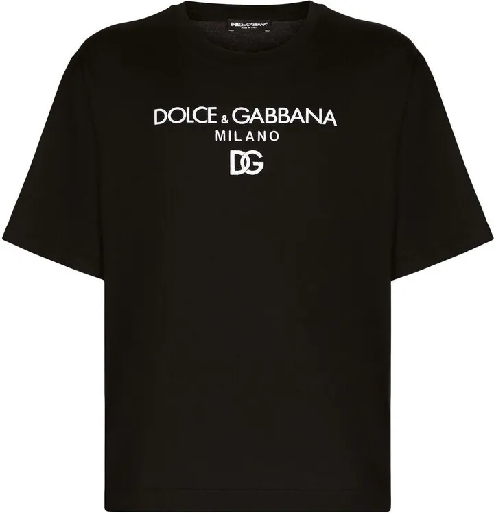 Black Logo Embroidered Cotton T-Shirt
