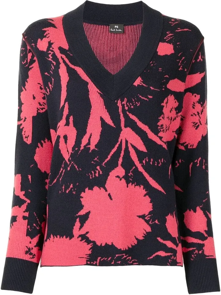 floral V-neck knit jumper