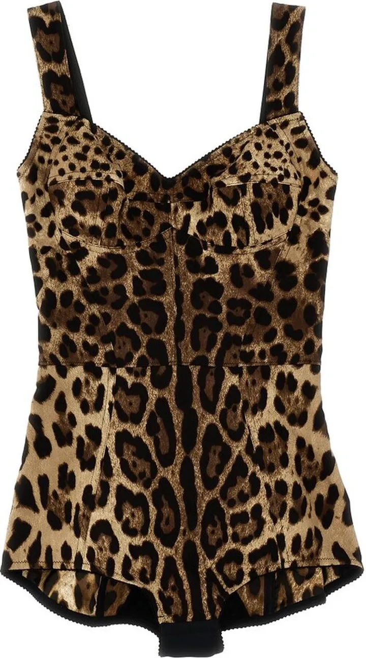 Dolce & Gabbana Leopard-Printed Charmeuse Bodysuit