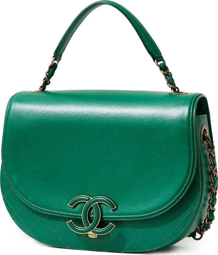 What Goes Around Comes Around Chanel Green Calfskin Coco Curve Flap Bag