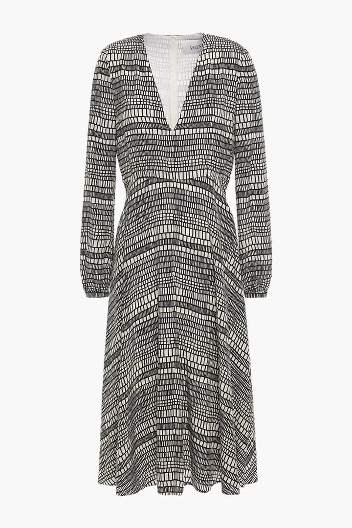 Printed silk crepe de chine midi dress