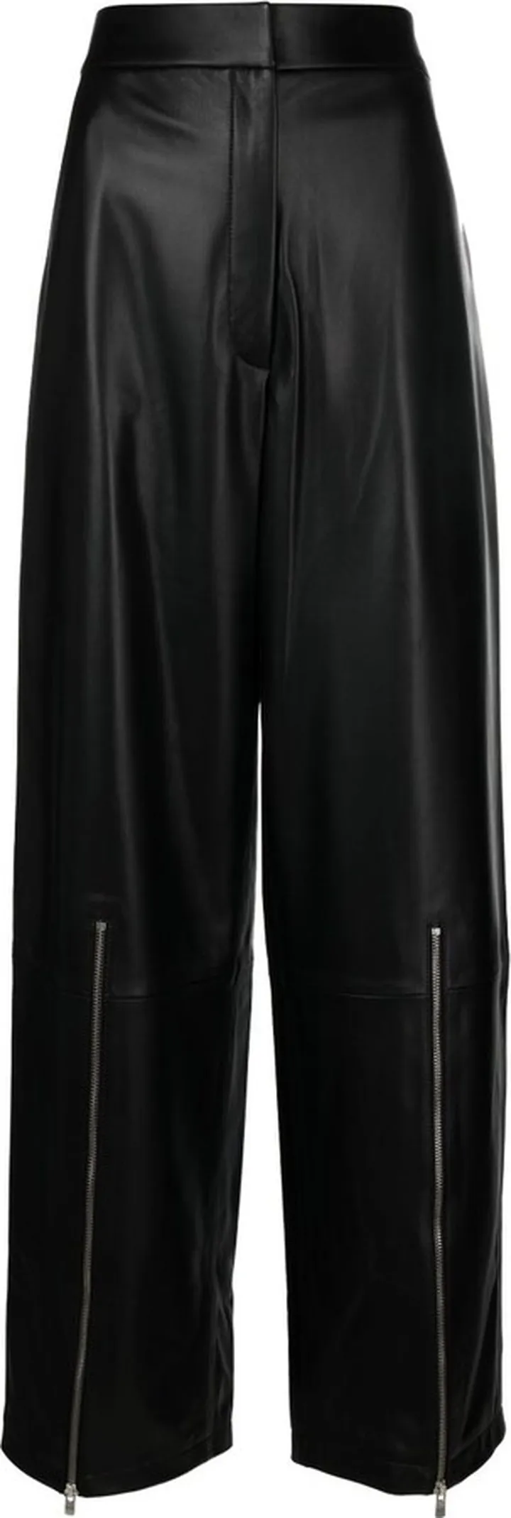 Black Wide-Leg Leather Zipper Trousers