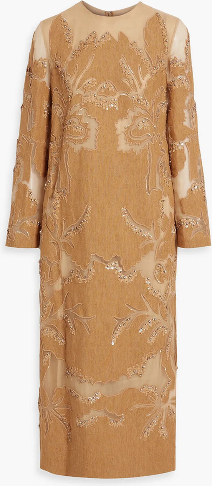Embellished silk-organza and linen midi dress