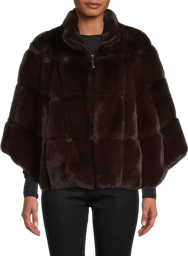 Faux Fur Zip Up Poncho