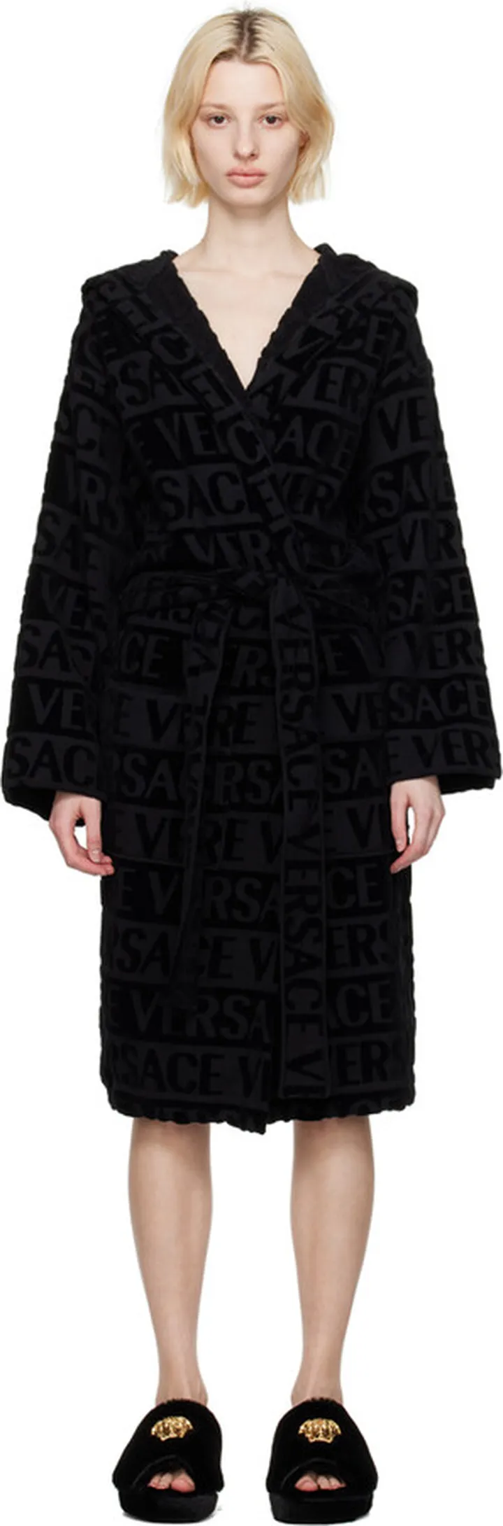 Versace Underwear Black Hooded Robe
