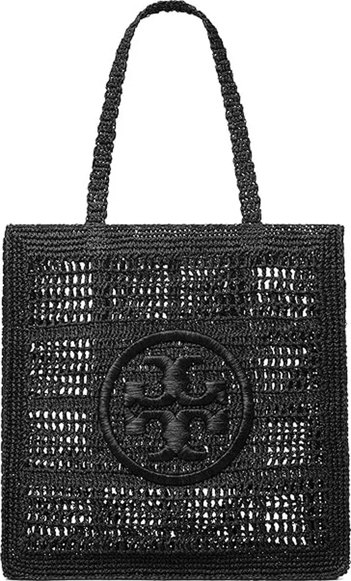 Tory Burch Ella Hand-Crocheted Tote (Black) Handbags