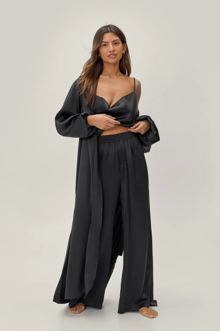 Nasty Gal Womens Satin Long Pajama Set And Robe