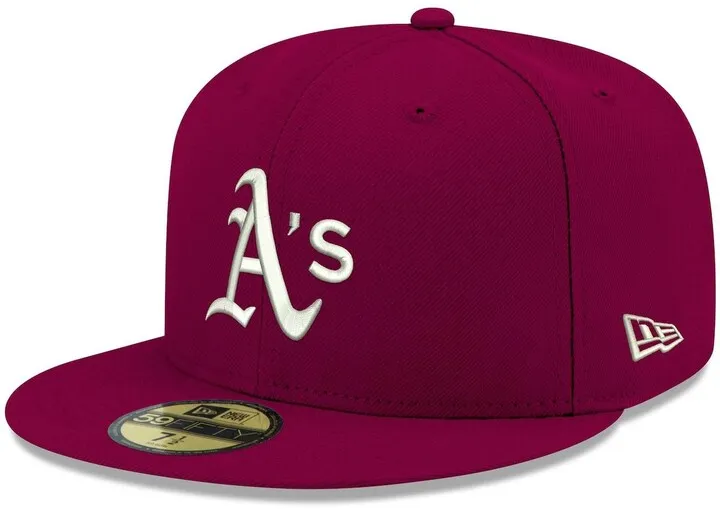 Men's New Era Cardinal Oakland Athletics Logo White 59FIFTY Fitted Hat