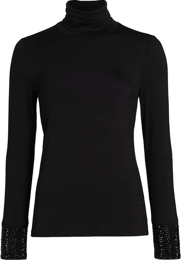 Nori Crystal-Embellished Turtleneck Top