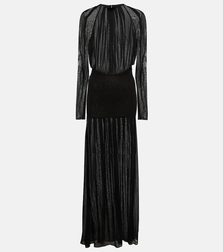 Semi-sheer mockneck tulle gown