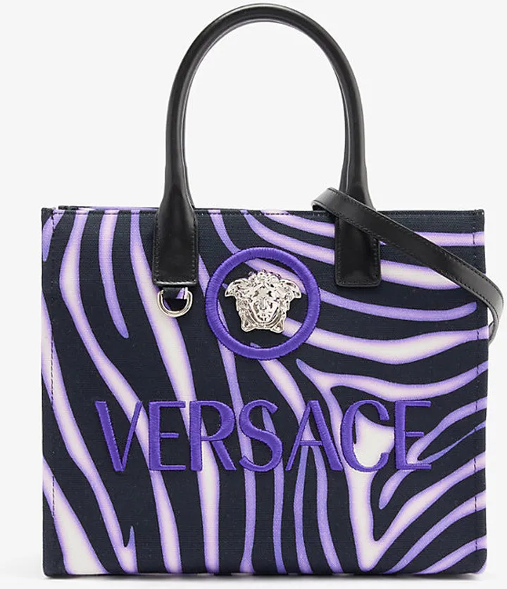 Womens Purple Zebra-print Small Cotton Tote bag