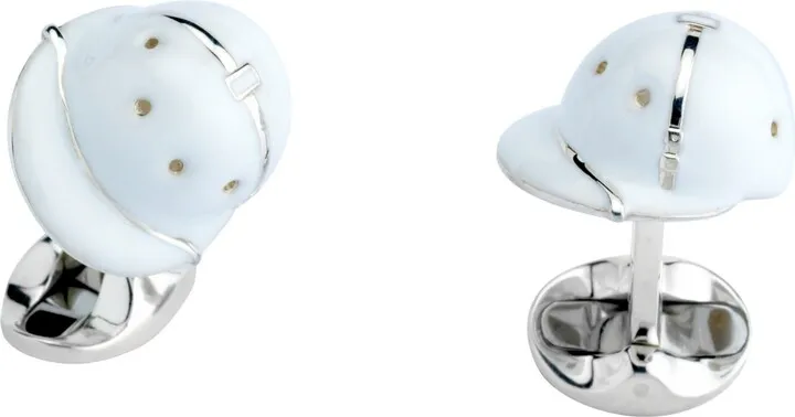 Deakin & Francis - Deakin & Francis Sterling Silver White Enamel Polo Helmet Cufflinks