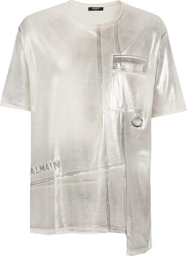 Balmain logo pleat print asymmetric eco-responsible cotton T-shirt