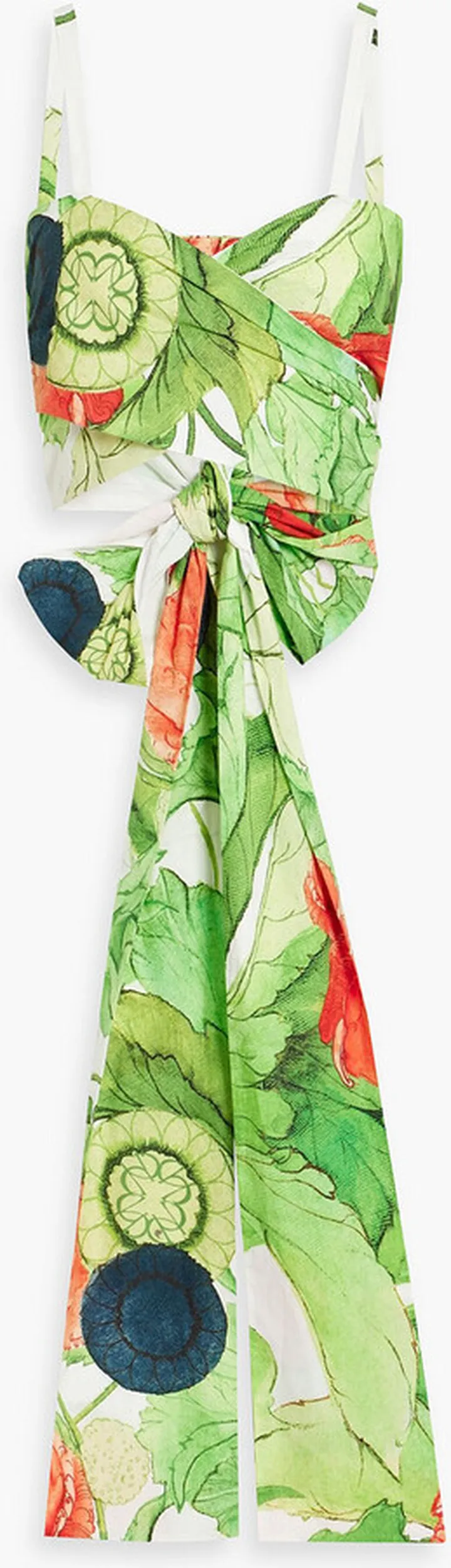 Cropped floral-print cotton-poplin wrap top