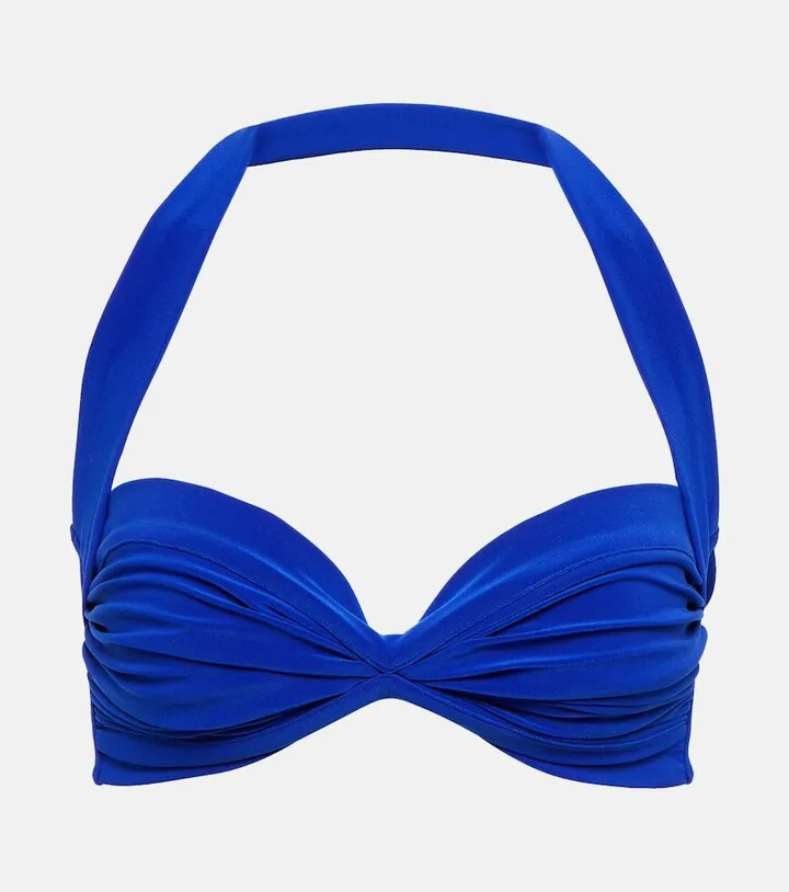 Bill shirred halterneck bikini top