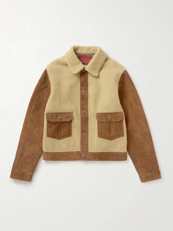 Panelled Shearling-Lined Suede Jacket