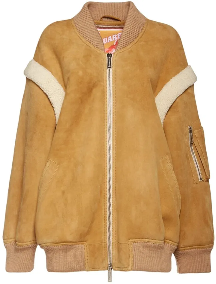 Oversized suede bomber jacket