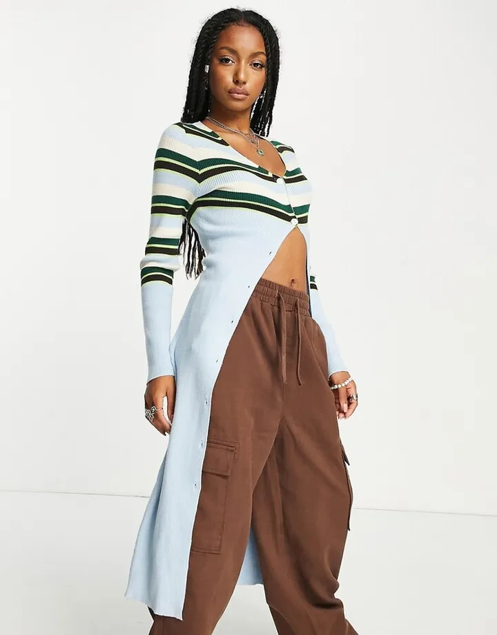 Daisy Street 90s maxi cardigan in blue stripe