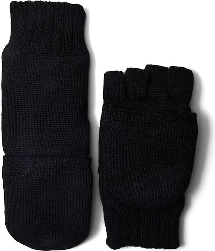 UGG Knit Flip Mitten with Leather Palm Patch (Black) Extreme Cold Weather Gloves