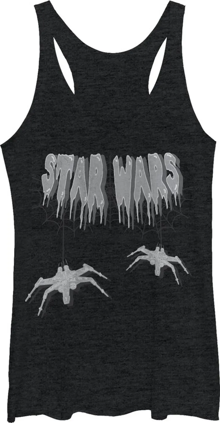 Women's Star Wars X-Wing Halloween Spiders Racerback Tank Top - Black Heather - X Large