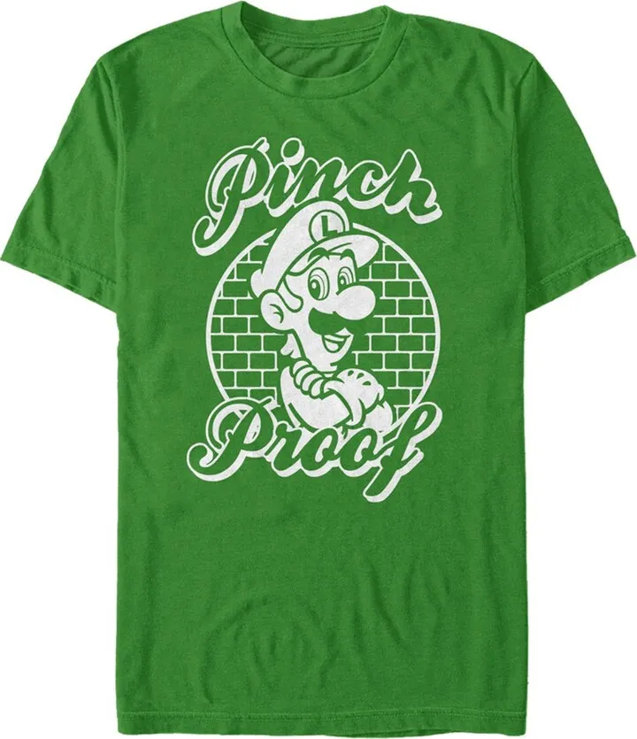 Men's Nintendo Super Mario St. Patrick's Day Pinch Proof Luigi Retro T-Shirt - Kelly Green - 2X Large
