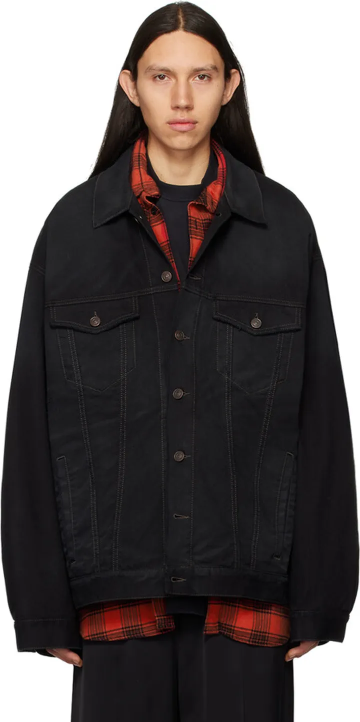 Balenciaga Black Hand Drawn BB Denim Jacket