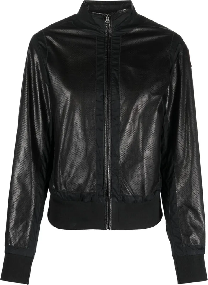 High-Neck Leather Bomber Jacket