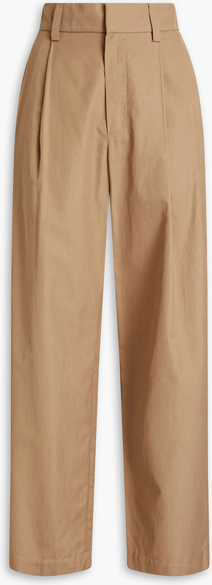 Bead-embellished pleated cotton wide-leg pants