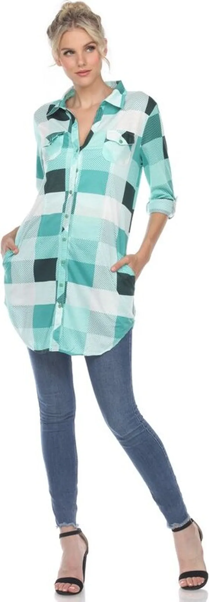 White Mark Women Plaid Tunic Shirt - Green