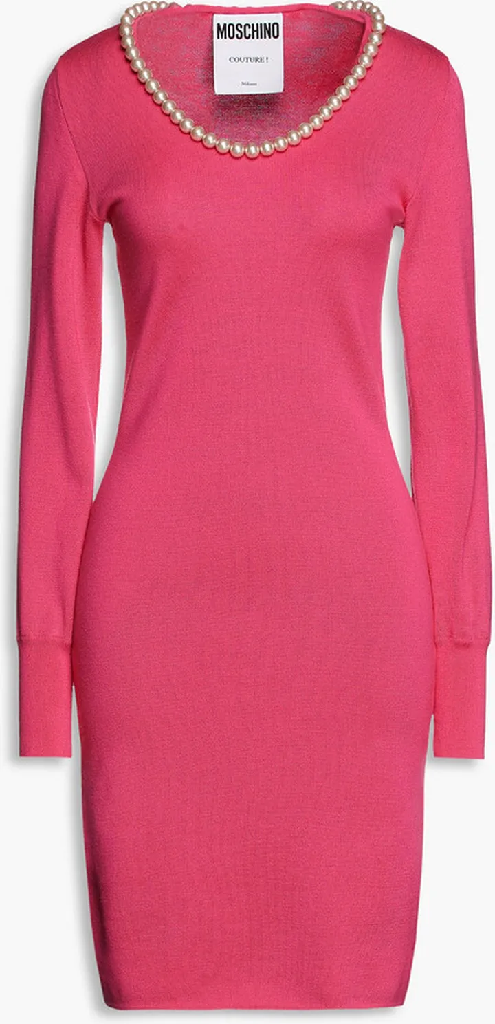 Faux pearl-embellished wool mini dress