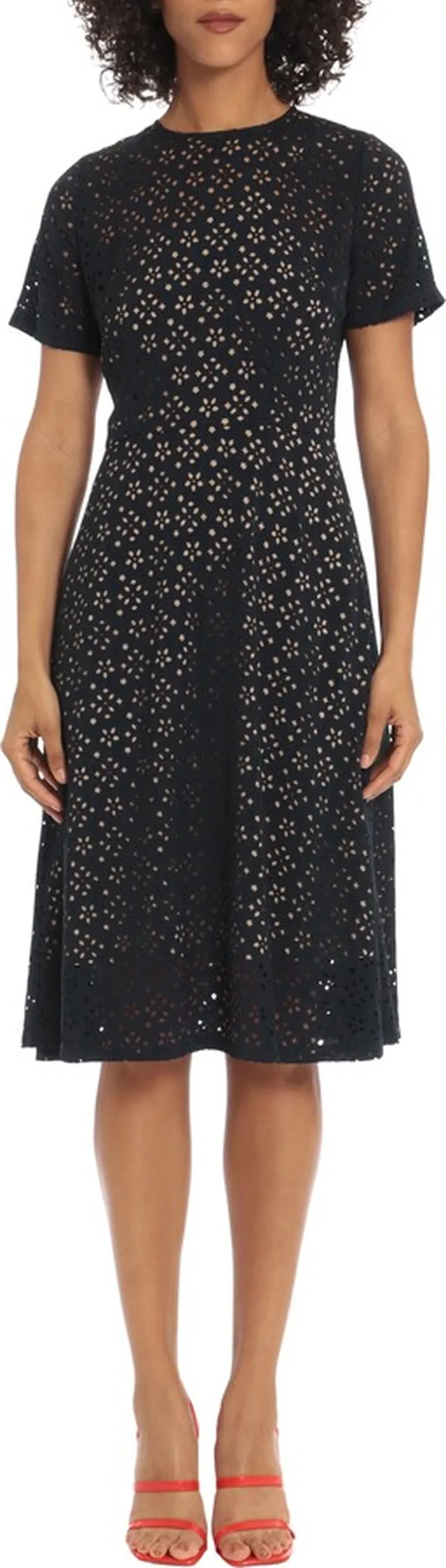 Jewel Neck Eyelet Midi Dress